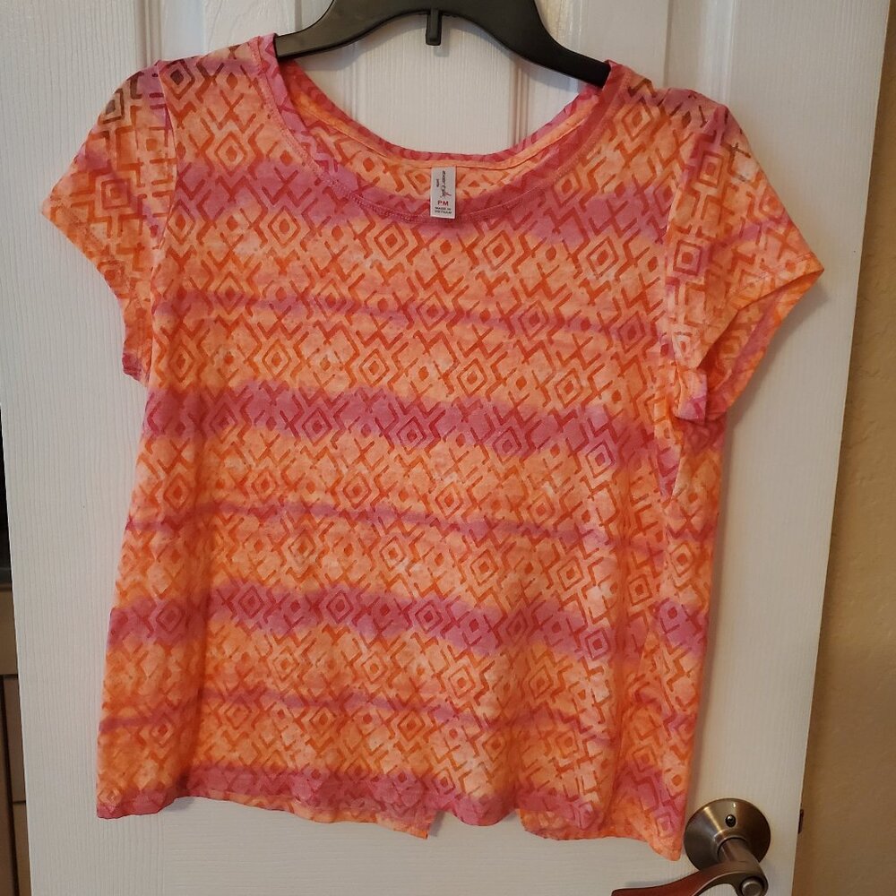 ExerTek - Pink & Orange Split Back top - Size Medium Petite